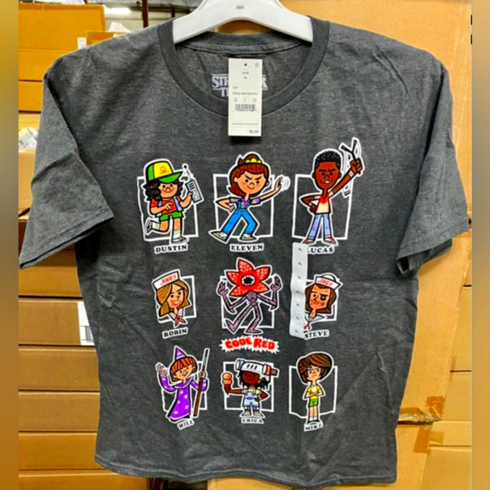 Netflix Stranger Things Cartooned Unisex Kids T-Shirt Sz XL